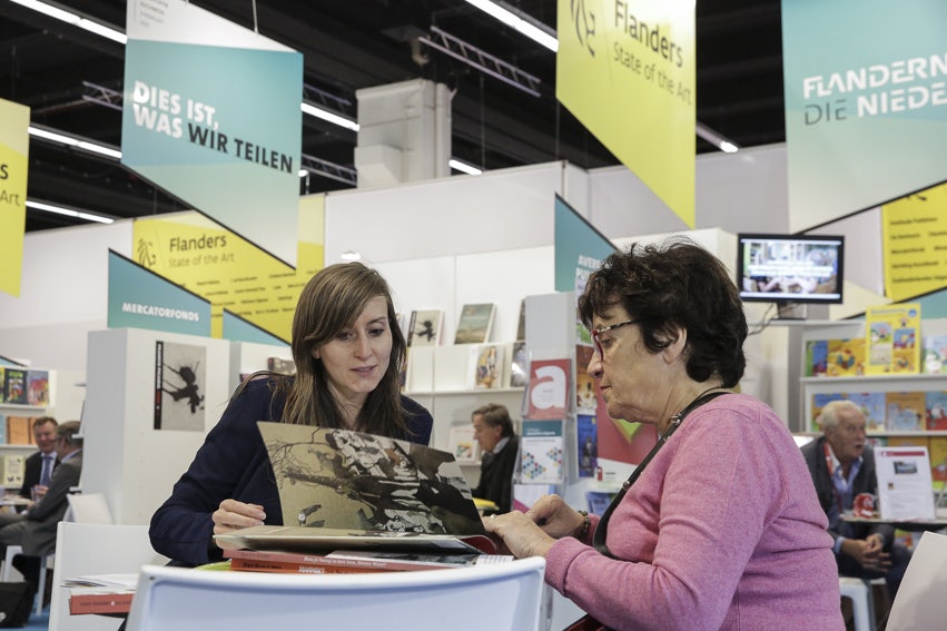 The Flemish-Dutch publishers booth at the Frankfurt Book Fair in 2016. 